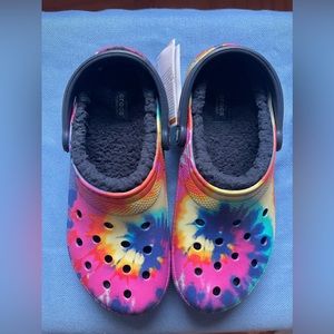 Tye Dyed fleece lined Crocs